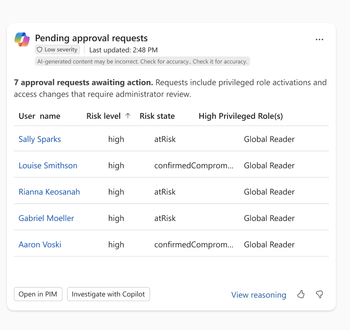 Copilot generated insight card